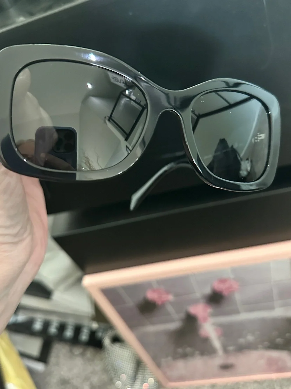 Prada PR A08S Black Oversized Square Sunglasses 1AB-5S0 56mm NEW with Box